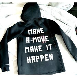 FREDDY Curve black hoodie statement sweatshirt loose fit water resistant -MEDIUM